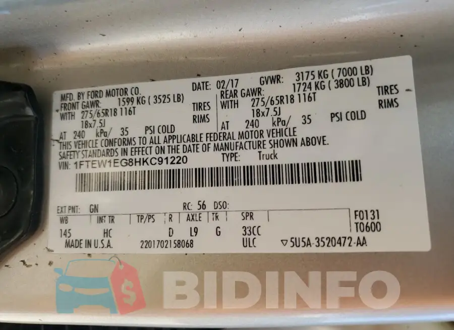 1FTEW1EG8HKC91220 Photo# 12
