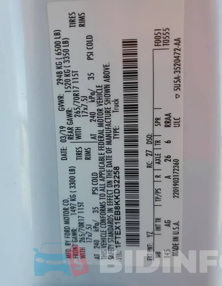 1FTEX1EB8KKD32258 Photo# 12