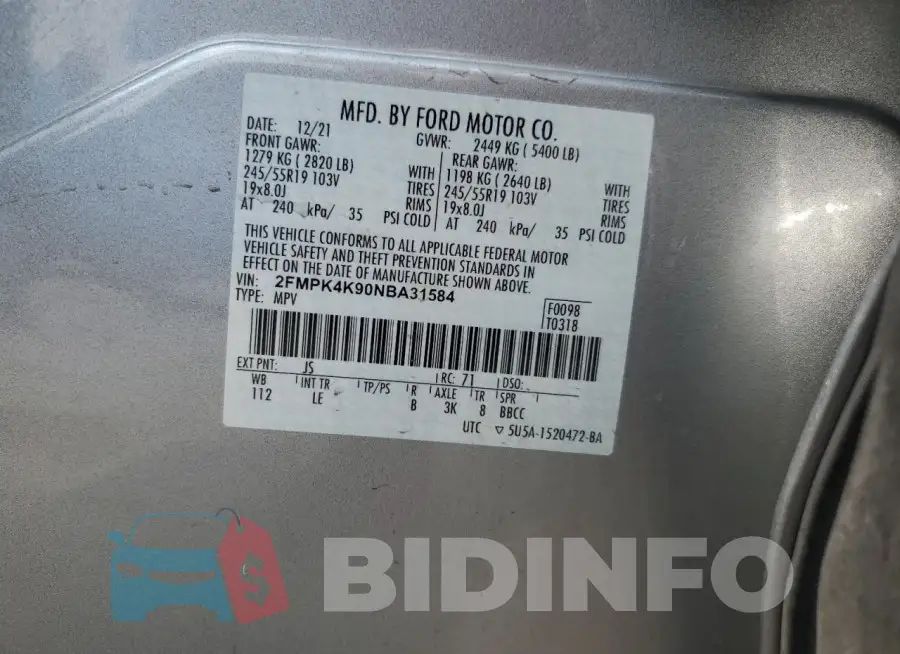 2FMPK4K90NBA31584 Photo# 12