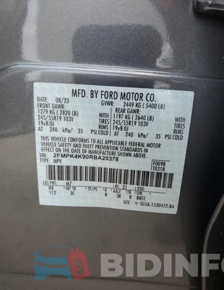 2FMPK4K90RBA20378 Photo# 13