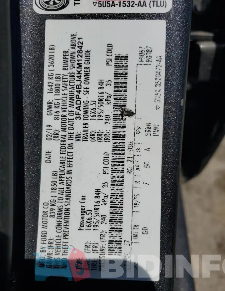 3FADP4BJ4KM128421 Photo# 12