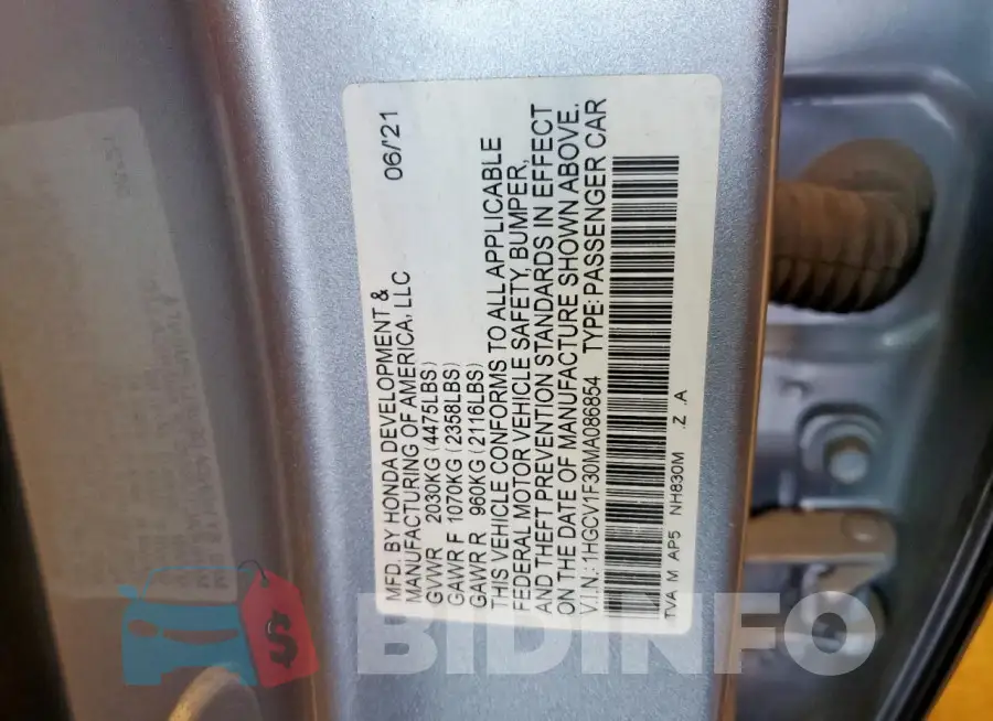 1HGCV1F30MA086854 Photo# 12