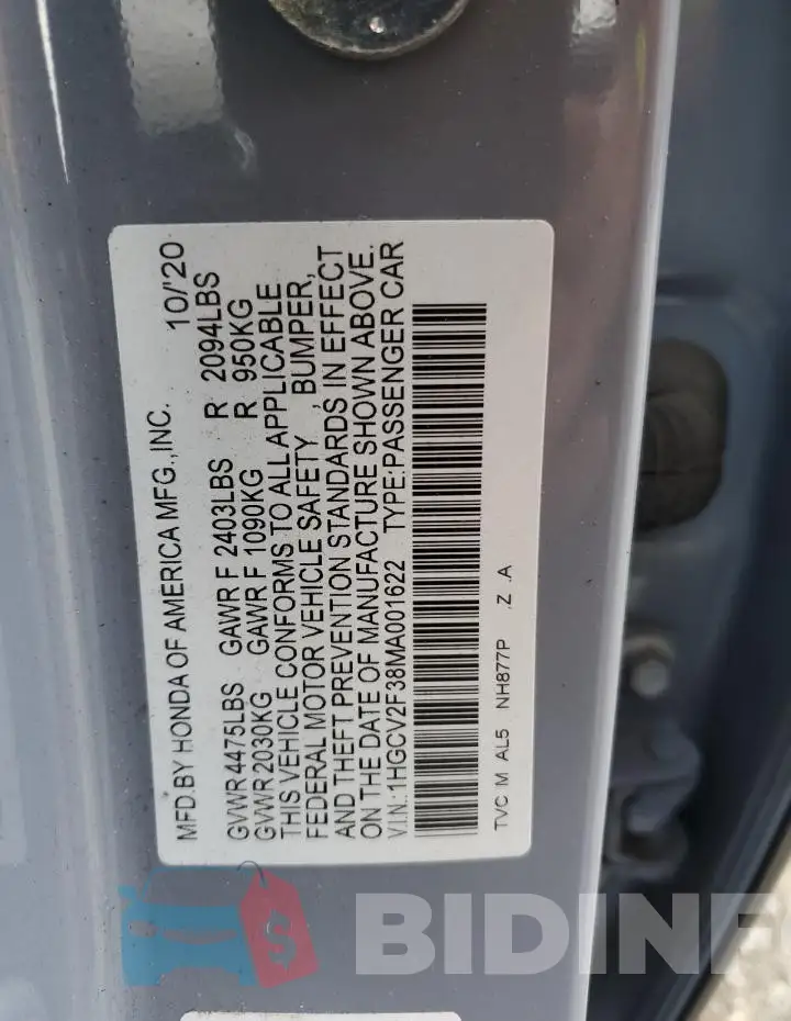 1HGCV2F38MA001622 Photo# 12