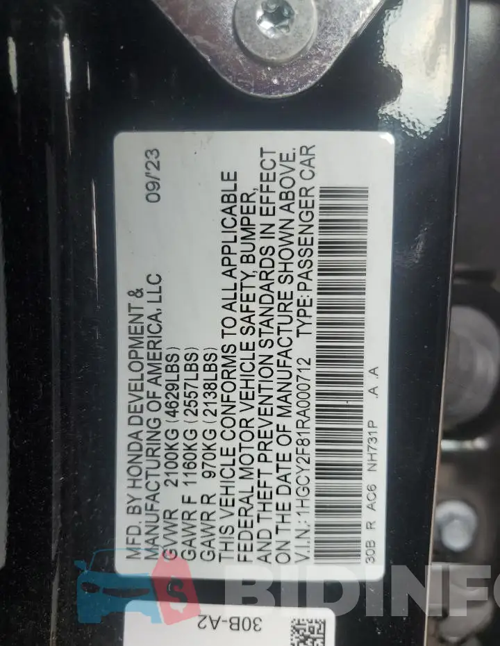 1HGCY2F81RA000712 Photo# 12