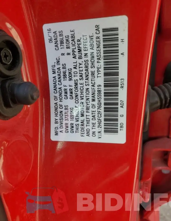 2HGFC2F76GH559819 Photo# 12