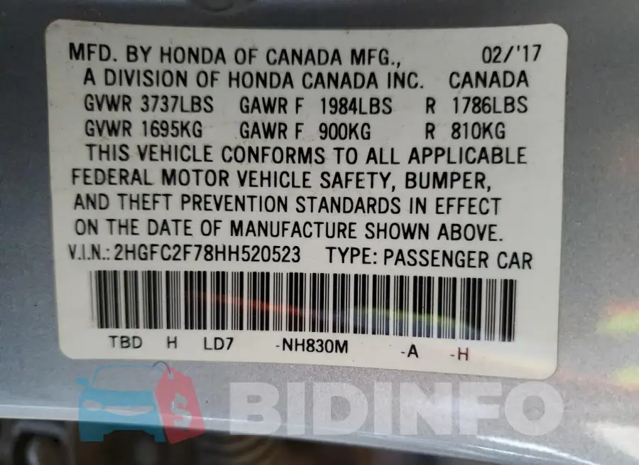 2HGFC2F78HH520523 Photo# 12