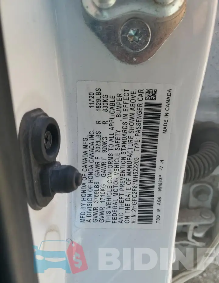 2HGFC2F87MH522203 Photo# 13