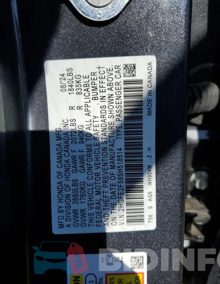2HGFE2F58SH518514 Photo# 12