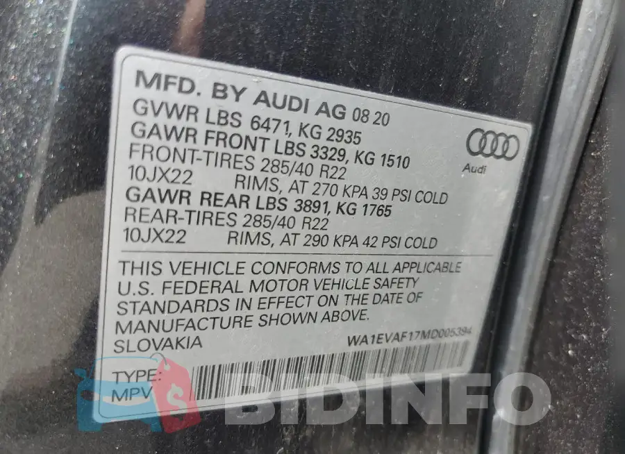 WA1EVAF17MD005394 Photo# 13