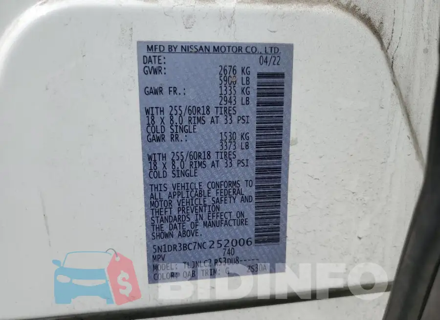 5N1DR3BC7NC252006 Photo# 12