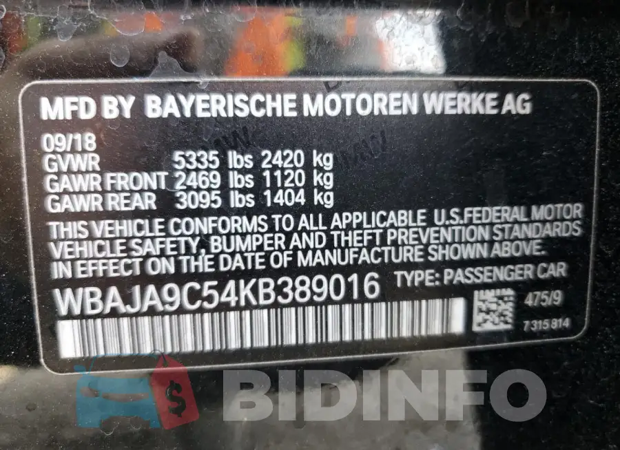 WBAJA9C54KB389016 Photo# 12