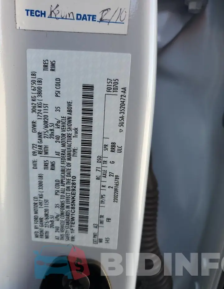 1FTEW1C85NKE92810 Photo# 12