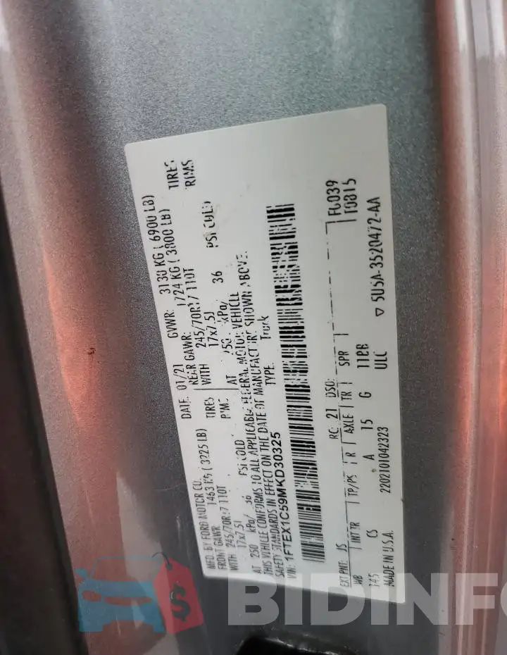1FTEX1C59MKD30325 Photo# 12