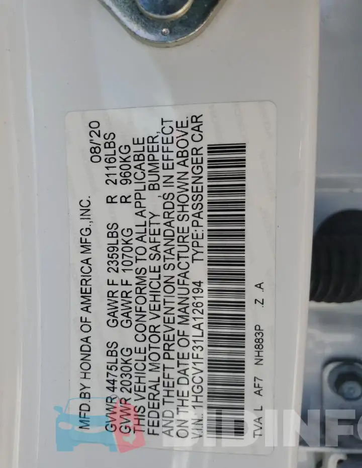 1HGCV1F31LA126194 Photo# 13