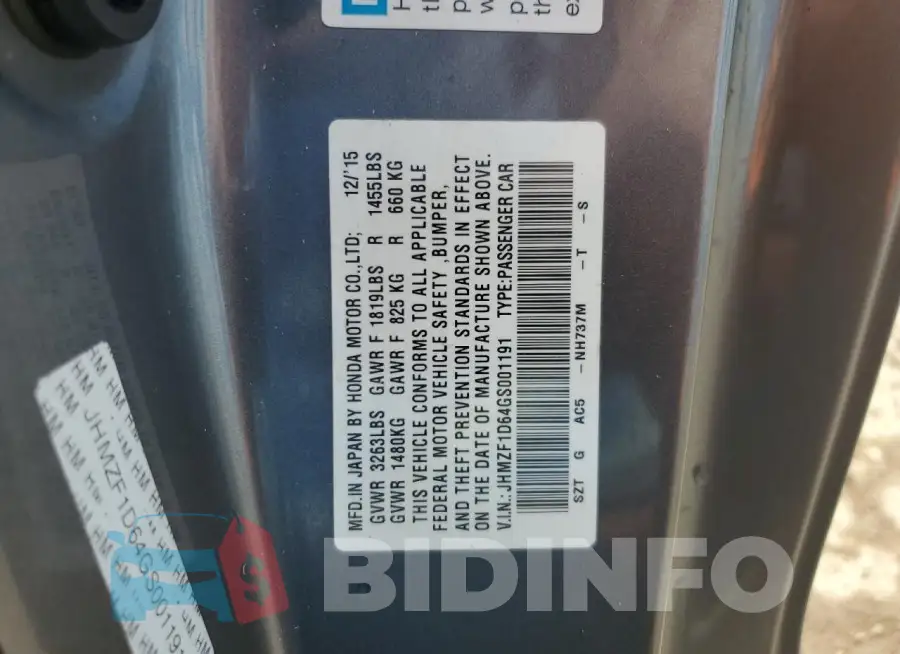 JHMZF1D64GS001191 Photo# 12