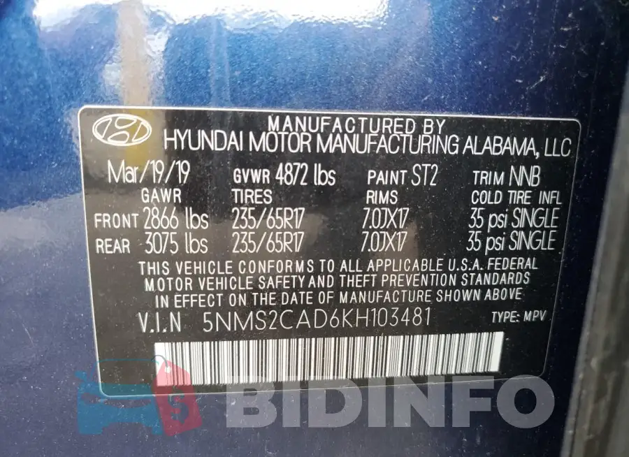 5NMS2CAD6KH103481 Photo# 14