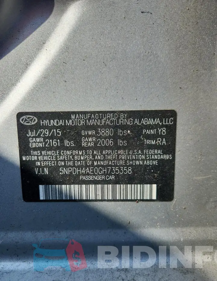 5NPDH4AE0GH735358 Photo# 12