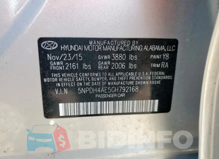 5NPDH4AE5GH792168 Photo# 13
