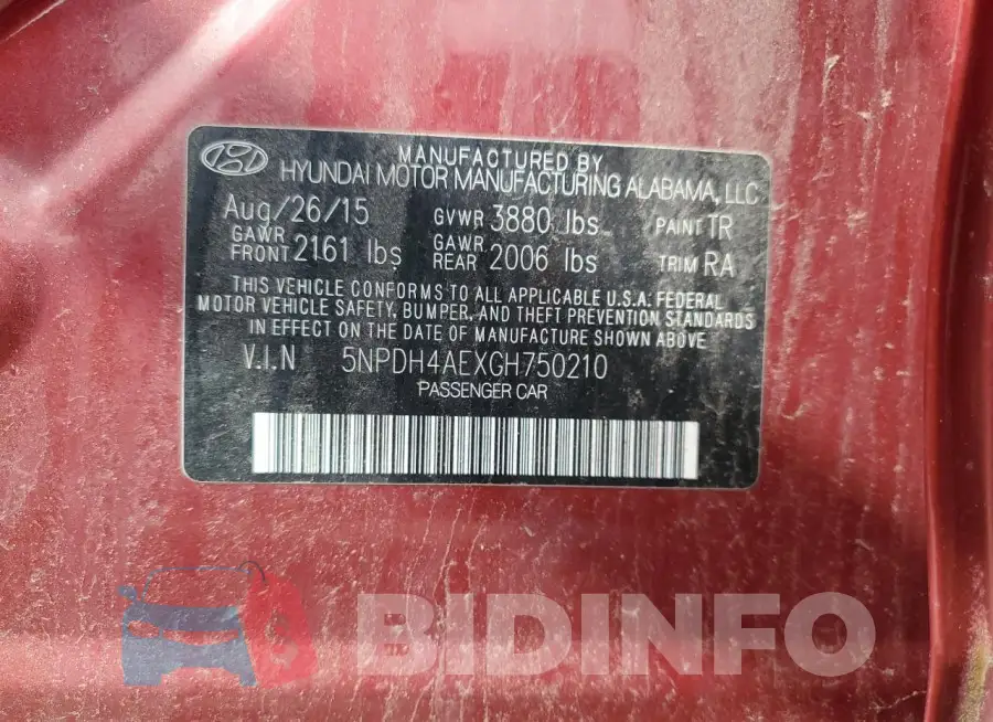 5NPDH4AEXGH750210 Photo# 13