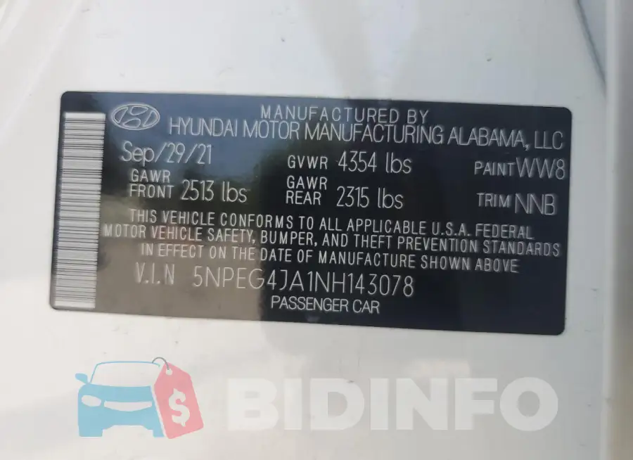 5NPEG4JA1NH143078 Photo# 12