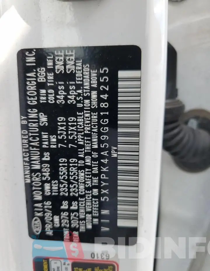 5XYPK4A59GG184255 Photo# 13