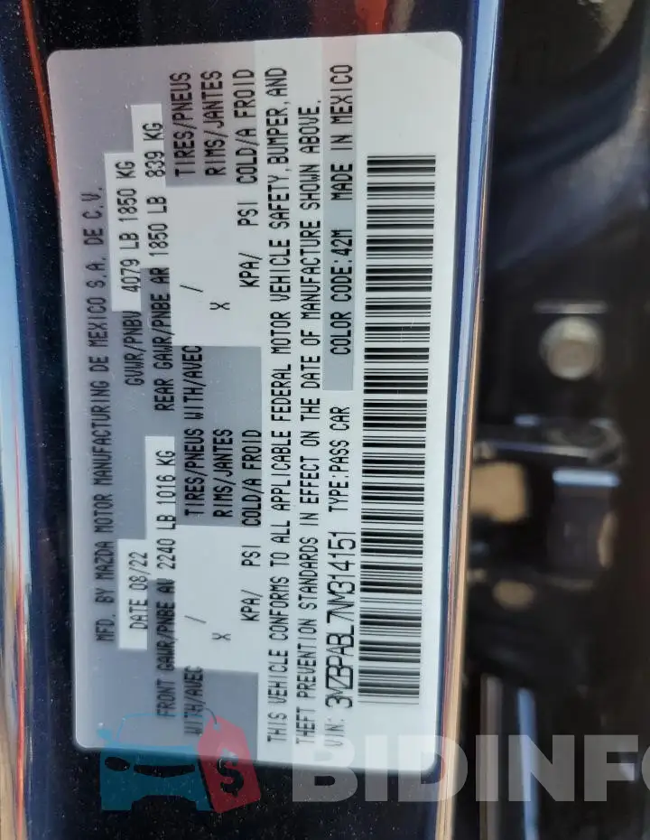 3MZBPABL7NM314151 Photo# 13