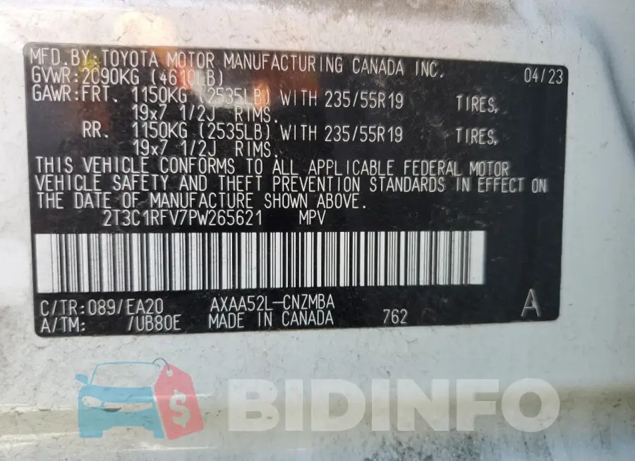 2T3C1RFV7PW265621 Photo# 13