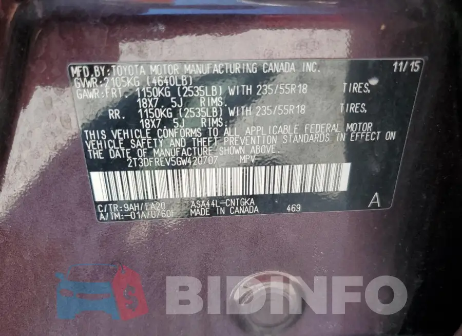 2T3DFREV5GW420707 Photo# 14