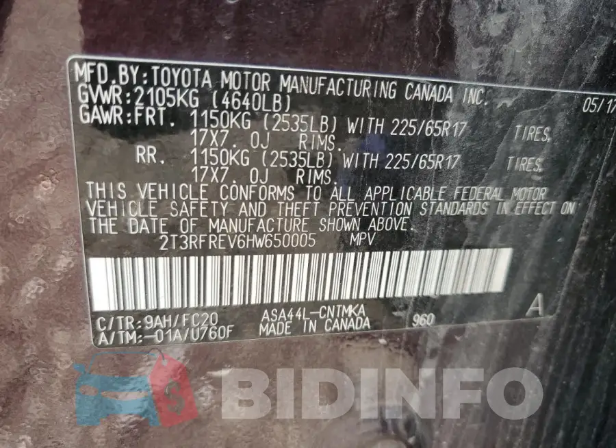 2T3RFREV6HW650005 Photo# 13