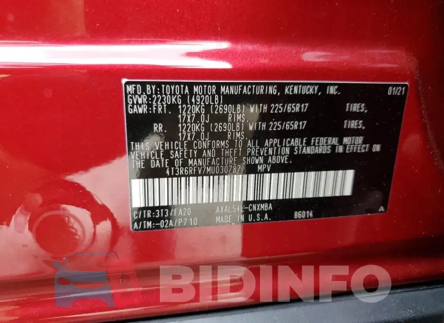 4T3R6RFV7MU030787 Photo# 14