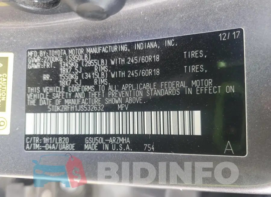 5TDKZRFH1JS532632 Photo# 13