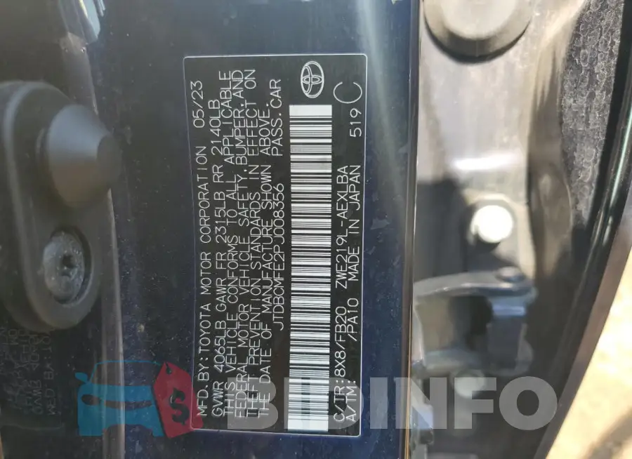 JTDBCMFE2PJ008356 Photo# 13
