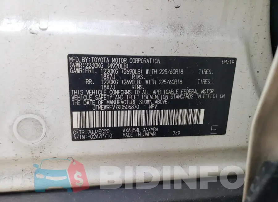 JTMEWRFV7KD506870 Photo# 12