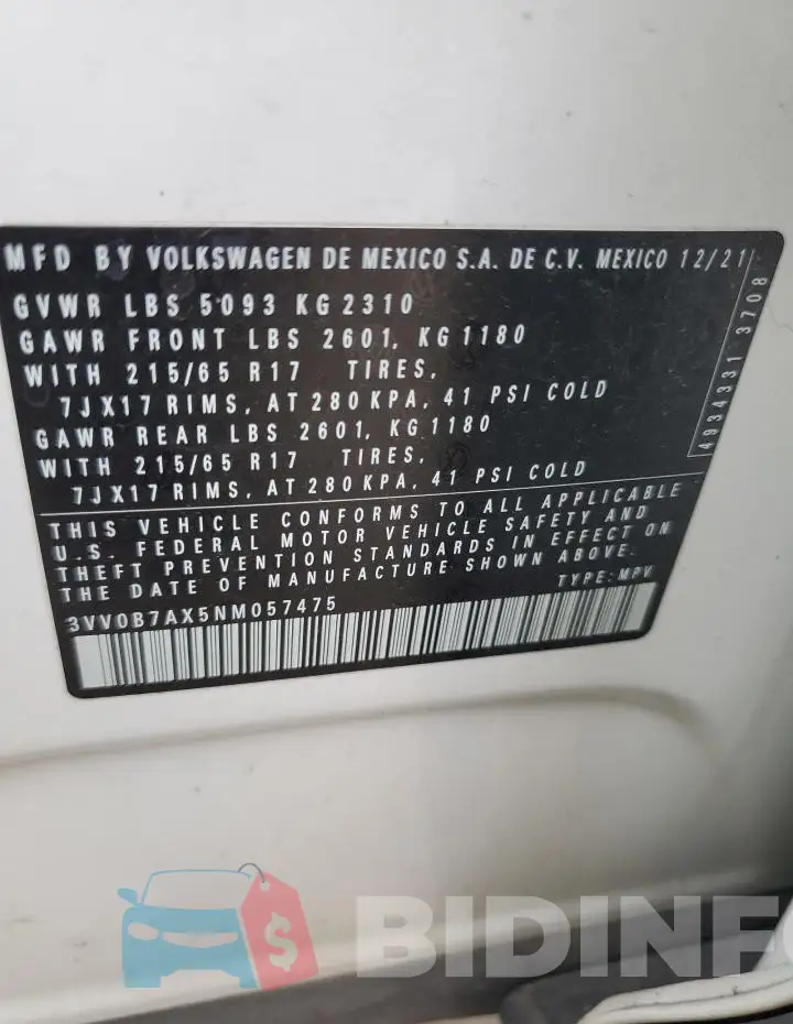 3VV0B7AX5NM057475 Photo# 13