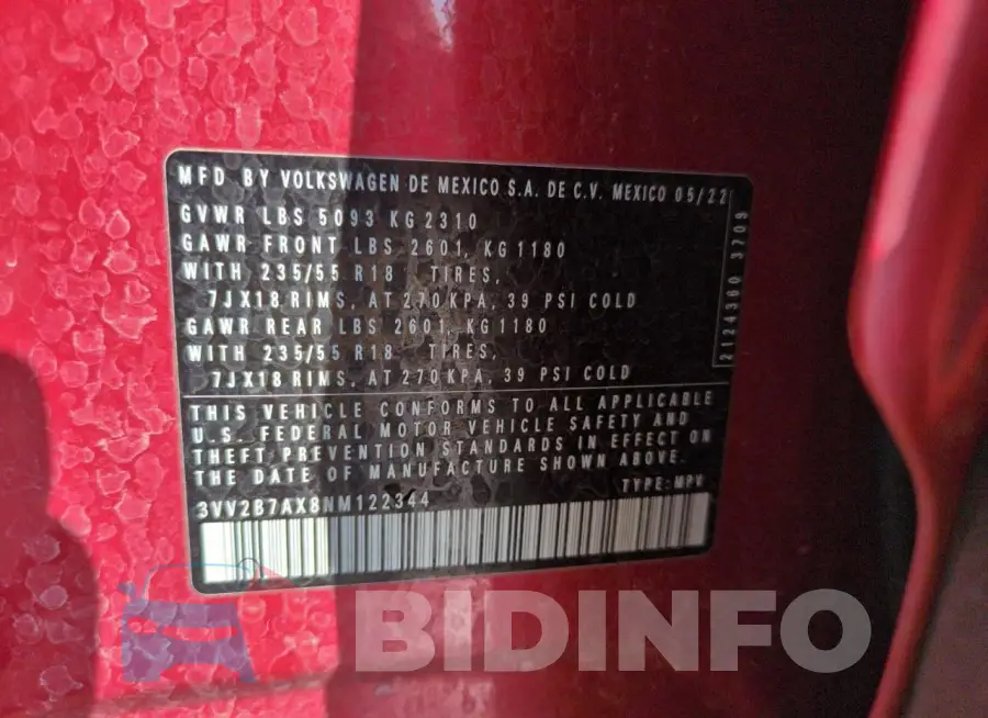 3VV2B7AX8NM122344 Photo# 13