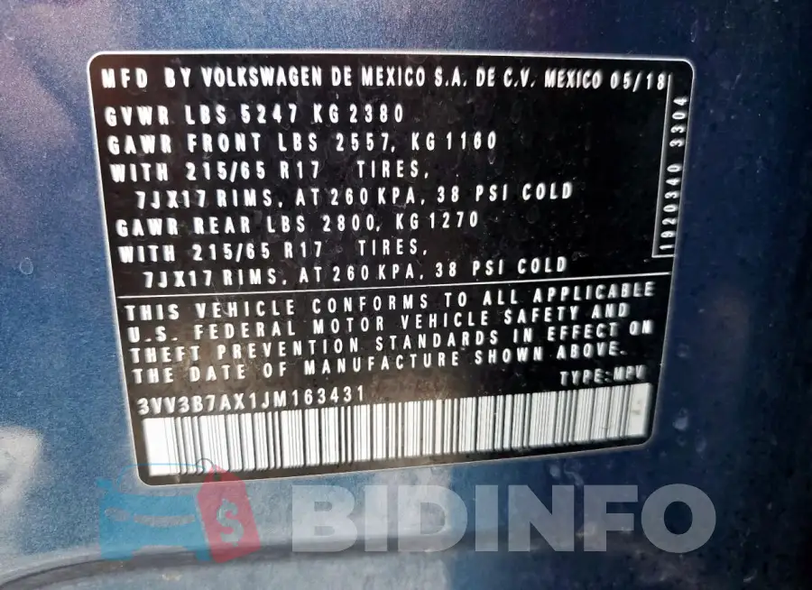3VV3B7AX1JM163431 Photo# 14