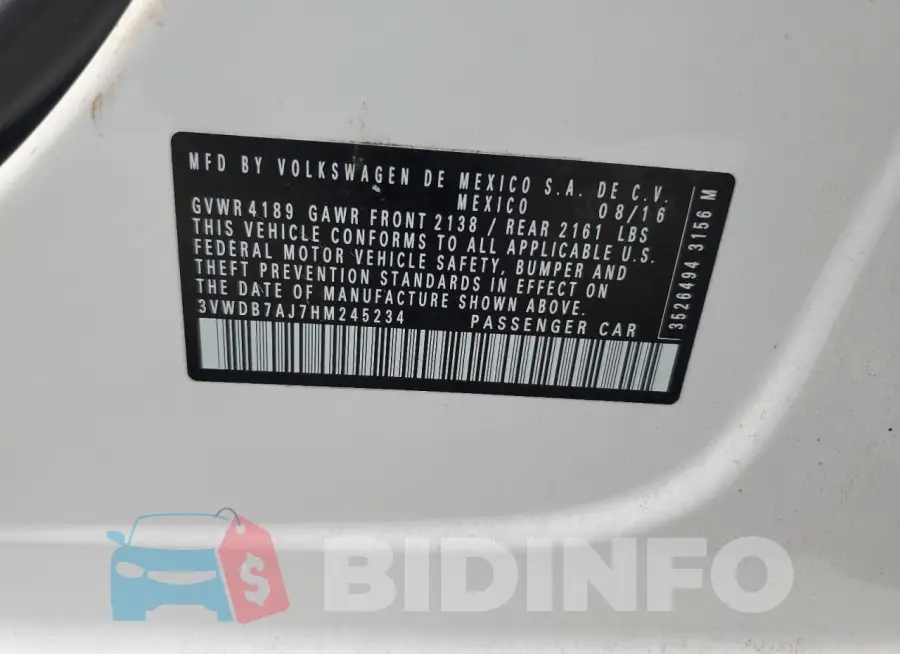 3VWDB7AJ7HM245234 Photo# 13