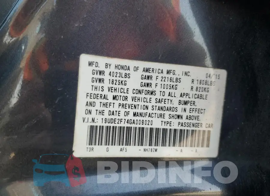 19UDE2F74GA009020 Photo# 12