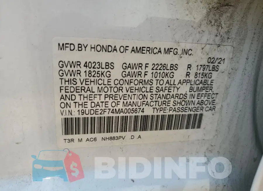 19UDE2F74MA005674 Photo# 13