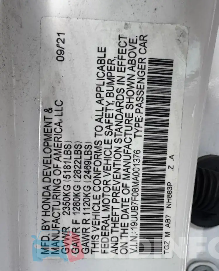 19UUB7F08MA001376 Photo# 10