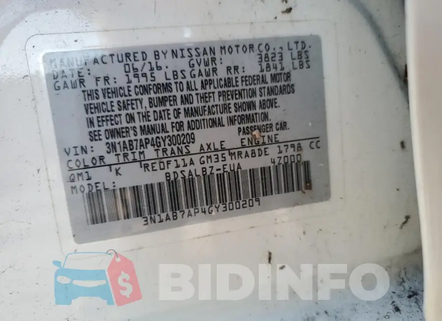 3N1AB7AP4GY300209 Photo# 12