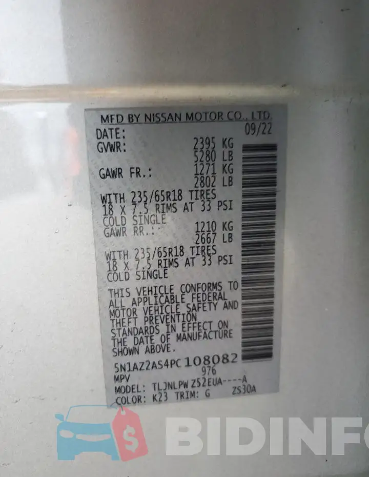 5N1AZ2AS4PC108082 Photo# 13