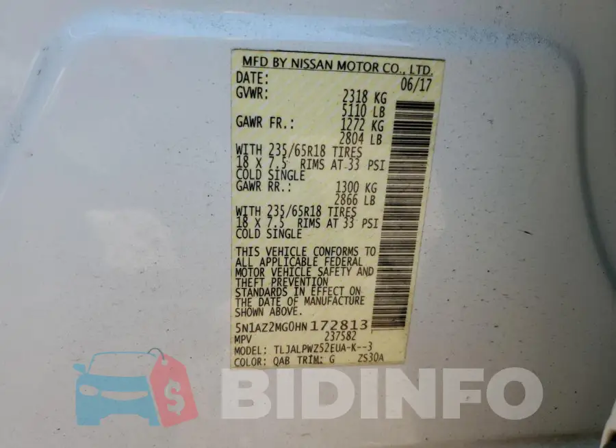 5N1AZ2MG0HN172813 Photo# 13