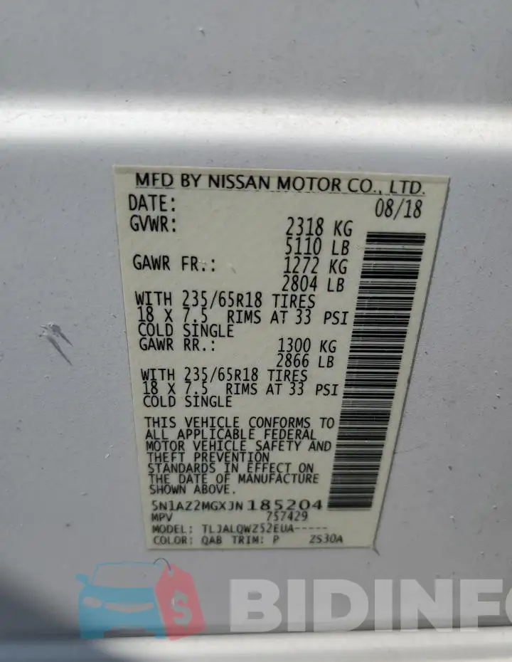 5N1AZ2MGXJN185204 Photo# 13