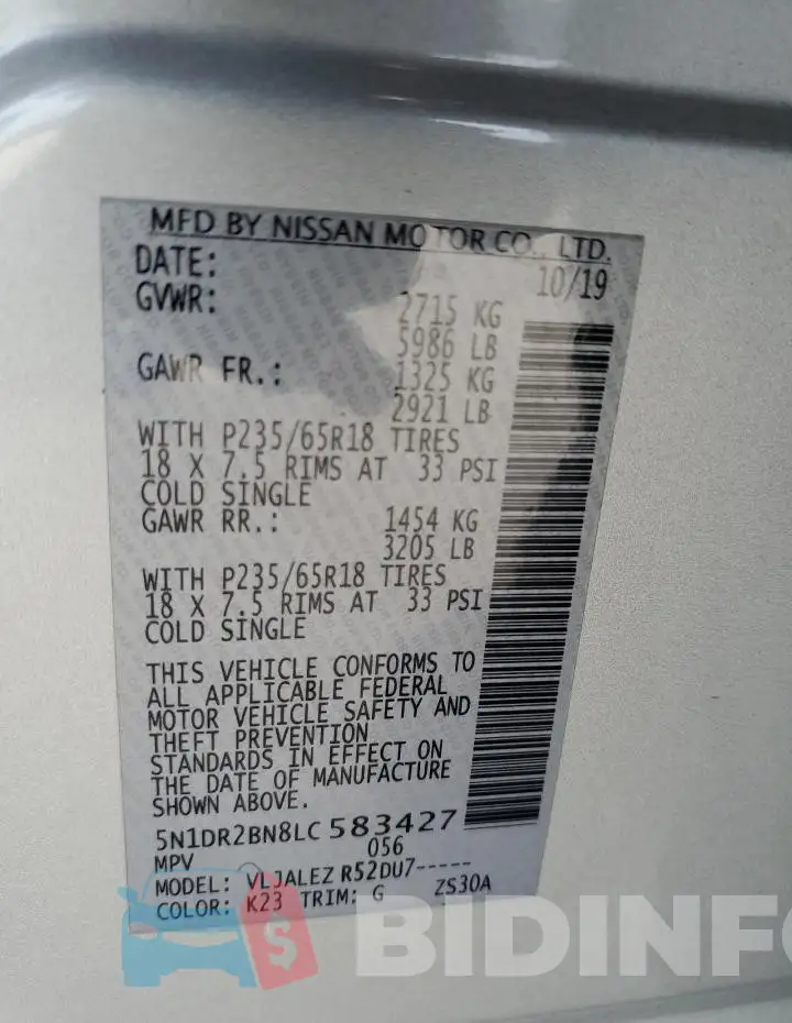 5N1DR2BN8LC583427 Photo# 13