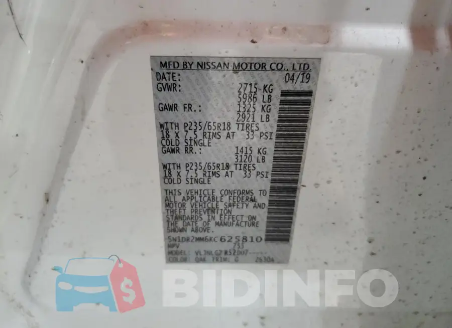 5N1DR2MM6KC625810 Photo# 13