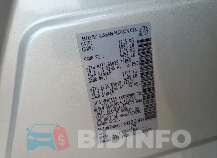5N1DR2MN4JC603280 Photo# 14