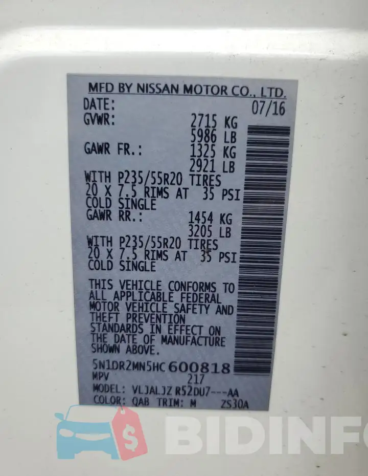 5N1DR2MN5HC600818 Photo# 13