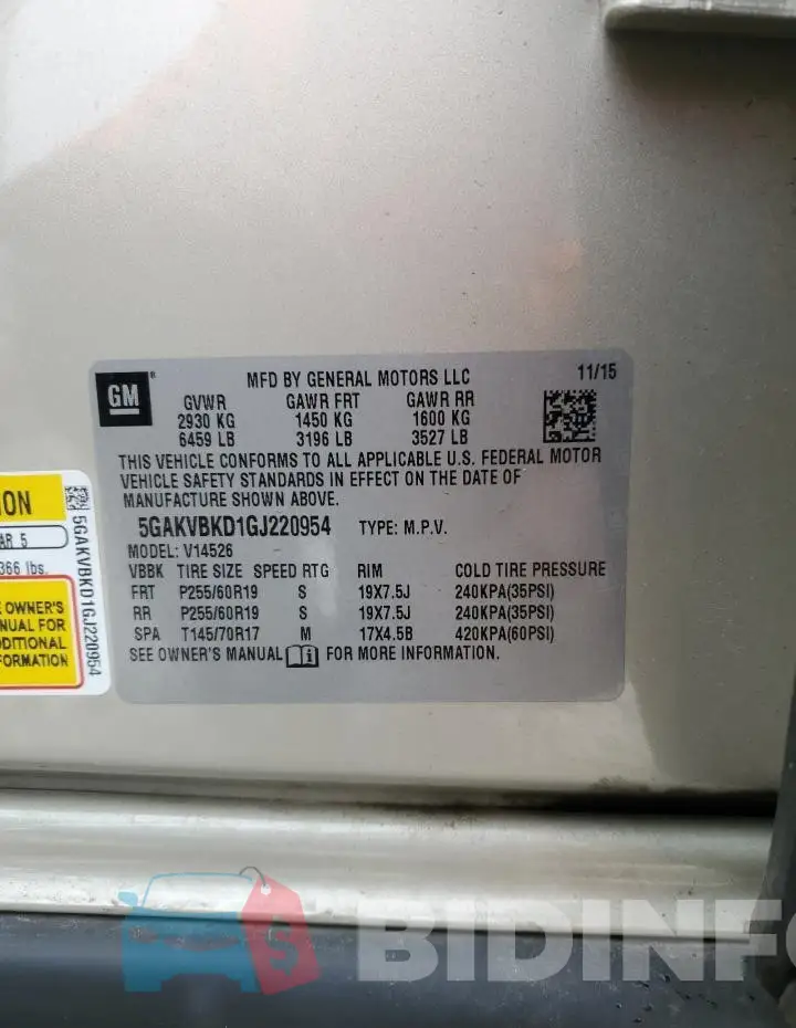 5GAKVBKD1GJ220954 Photo# 13
