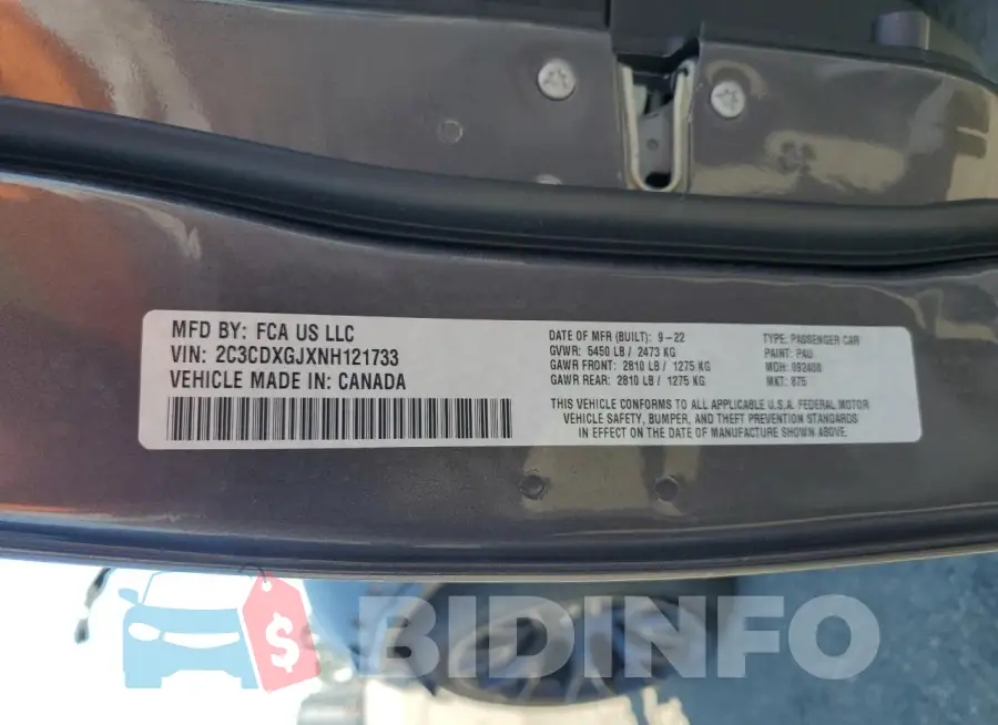 2C3CDXGJXNH121733 Photo# 12